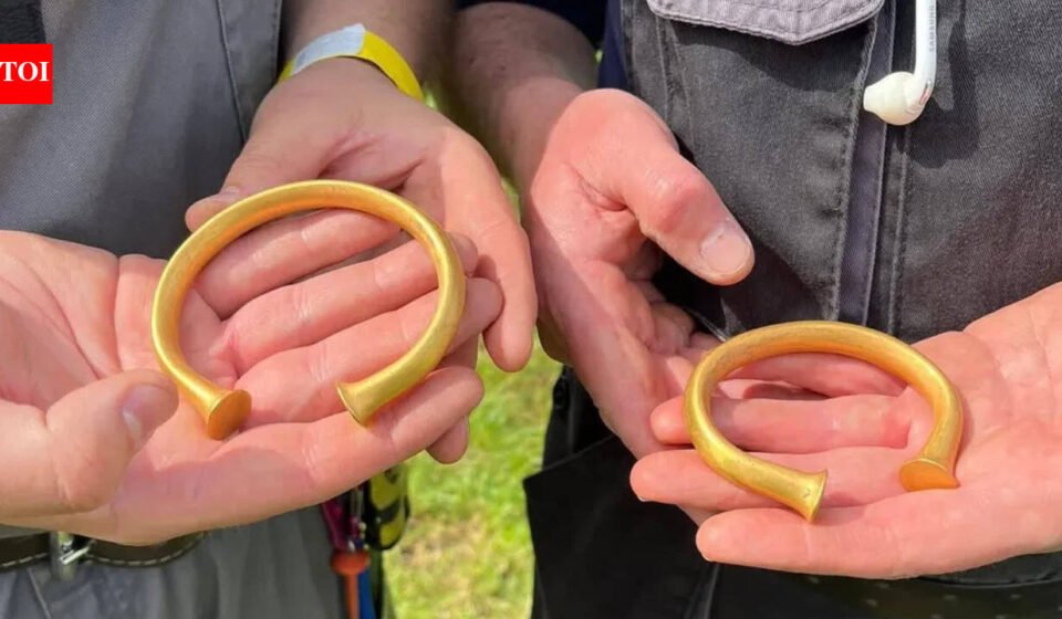 A British metal detectorist thought he'd found a bull's nose ring; it was actually a Bronze Age gold bracelet, and then two more appeared