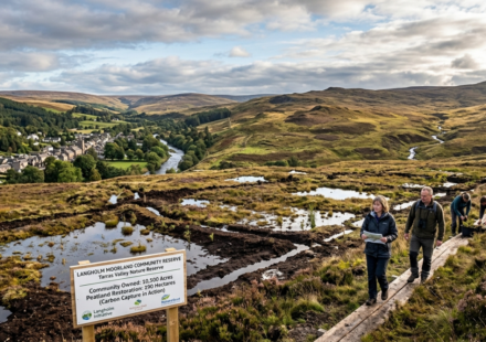 A small Scottish town raised £6 million to buy 10,500 acres from a major landowner; its new nature reserve is now restoring 190 hectares of degraded peatland