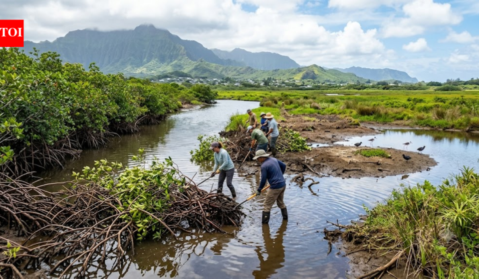 More than 100 years ago, red mangroves were introduced to Hawaii; now crews are trying to eradicate them from nearly 2 miles of waterways to restore wetlands and protect endangered birds