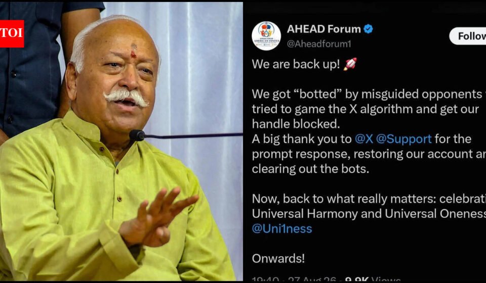 RSS chief Mohan Bhagwat's US event organiser AHEAD’s X account restored after brief suspension