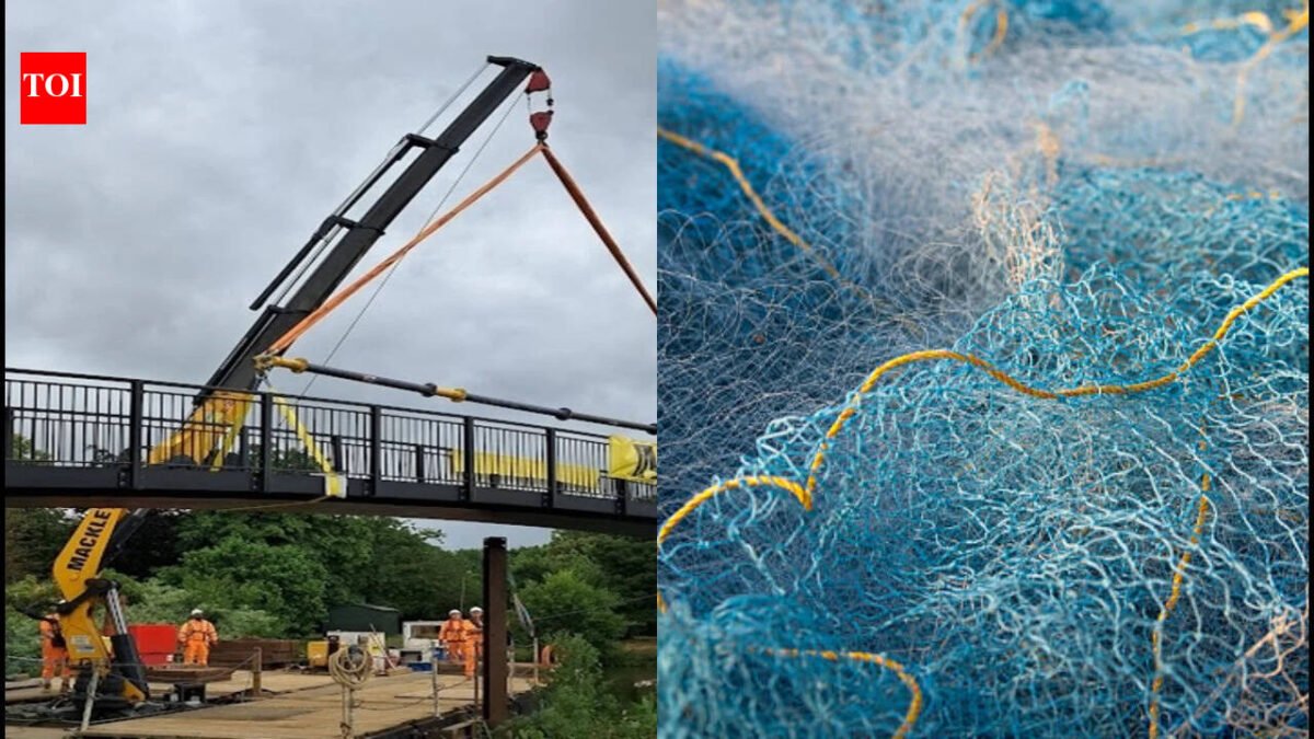 In 2024, England turned old fishing nets into a 16-metre footbridge; the 3.5-tonne structure needs smaller foundations and less maintenance than a conventional bridge