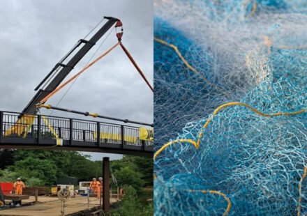 In 2024, England turned old fishing nets into a 16-metre footbridge; the 3.5-tonne structure needs smaller foundations and less maintenance than a conventional bridge
