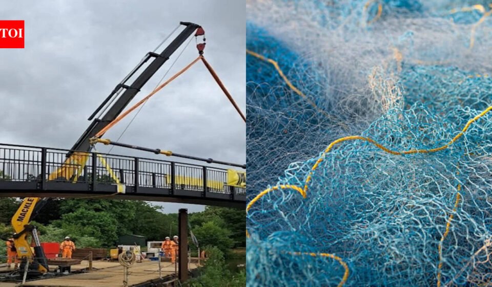 In 2024, England turned old fishing nets into a 16-metre footbridge; the 3.5-tonne structure needs smaller foundations and less maintenance than a conventional bridge