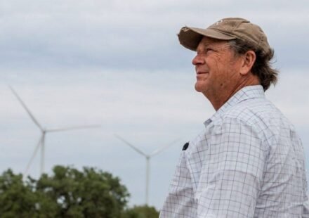 A West Texas rancher rejected wind turbines twice before agreeing to 7 on his family ranch; the royalties now help pay for feed and workers and keep the operation running