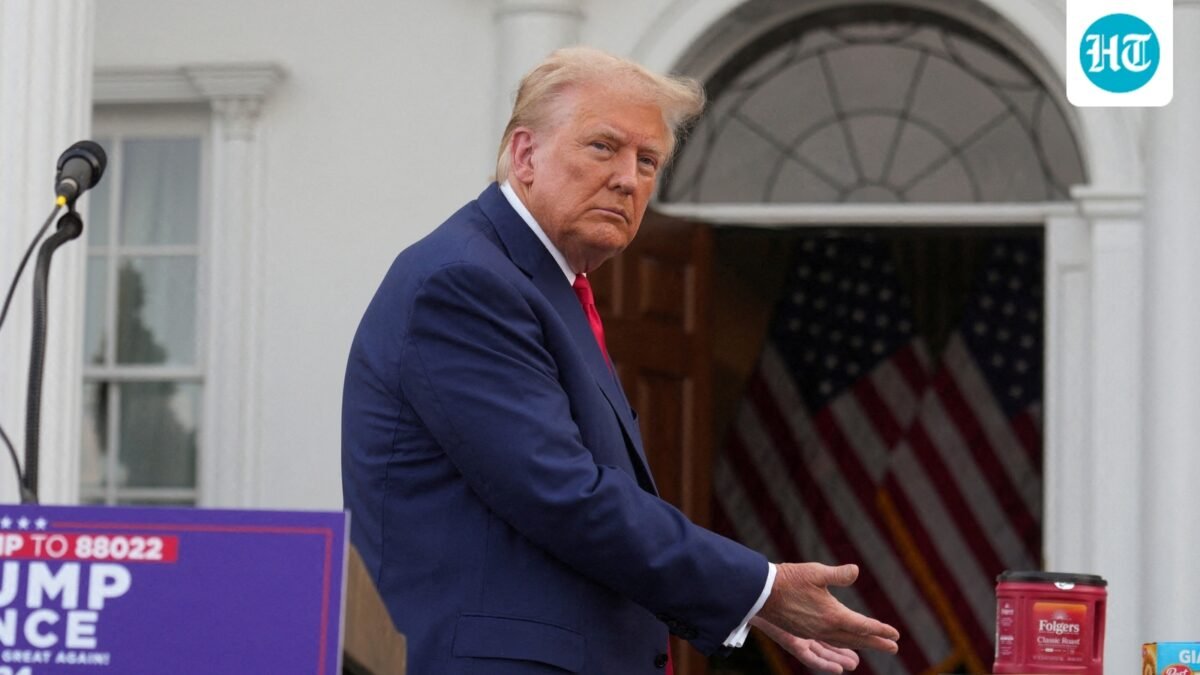 Republican presidential nominee and former US President Donald Trump gestures as he attends a press conference at Trump National Golf Club, in Bedminster, August 15. (REUTERS)