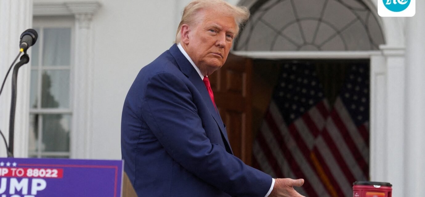 Republican presidential nominee and former US President Donald Trump gestures as he attends a press conference at Trump National Golf Club, in Bedminster, August 15. (REUTERS)