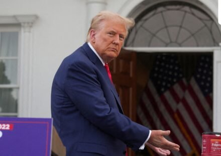 Republican presidential nominee and former US President Donald Trump gestures as he attends a press conference at Trump National Golf Club, in Bedminster, August 15. (REUTERS)