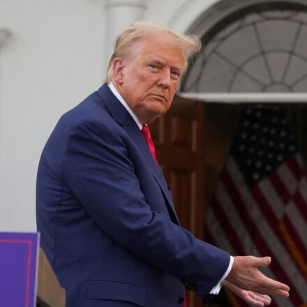Republican presidential nominee and former US President Donald Trump gestures as he attends a press conference at Trump National Golf Club, in Bedminster, August 15. (REUTERS)