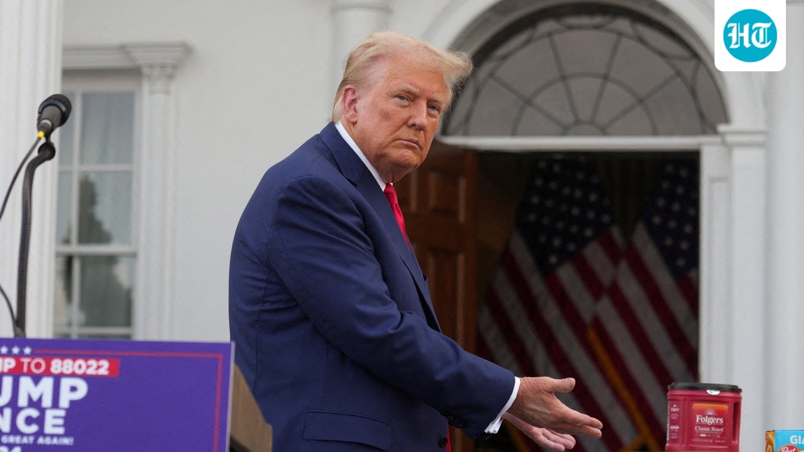 Republican presidential nominee and former US President Donald Trump gestures as he attends a press conference at Trump National Golf Club, in Bedminster, August 15. (REUTERS)