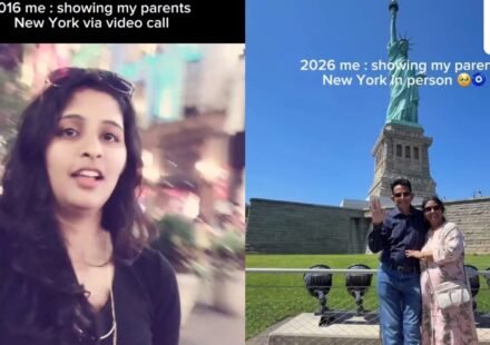 An Indian woman took her parents around New York, turning a 2016 video-call memory into reality. (Instagram/byanjanitiwari)