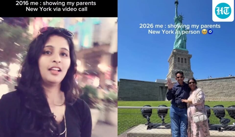 An Indian woman took her parents around New York, turning a 2016 video-call memory into reality. (Instagram/byanjanitiwari)