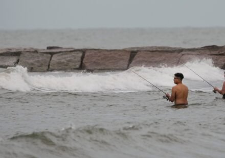 The National Hurricane Center reported that Edouard was located about 15 miles (25 kilometers) south-southeast of Port Arthur, Texas. (Brett Coomer/Houston Chronicle v)