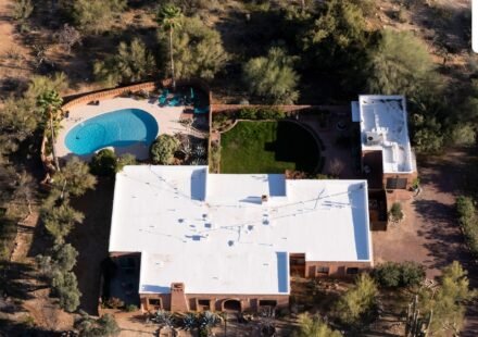 An aerial view of the home of Nancy Guthrie, amid the ongoing search for the kidnapped woman. (AP Photo)