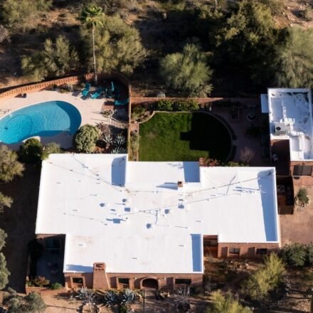 An aerial view of the home of Nancy Guthrie, amid the ongoing search for the kidnapped woman. (AP Photo)