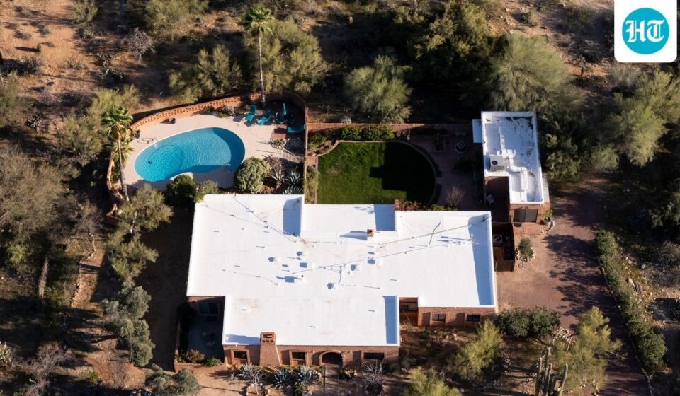 An aerial view of the home of Nancy Guthrie, amid the ongoing search for the kidnapped woman. (AP Photo)