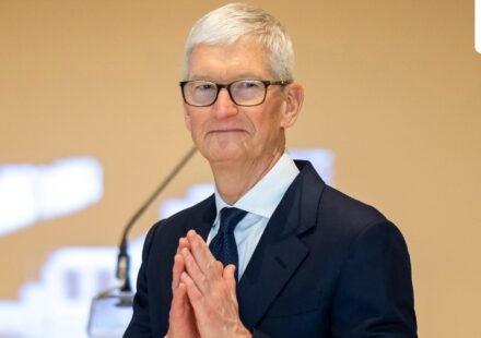 Apple CEO Tim Cook thanks guests and officials during a ribbon-cutting ceremony for Apple's Advanced Manufacturing Center in Houston, Thursday, Aug. 13, 2026. (AP Photo/Annie Mulligan) (AP Photo/Annie Mulligan)