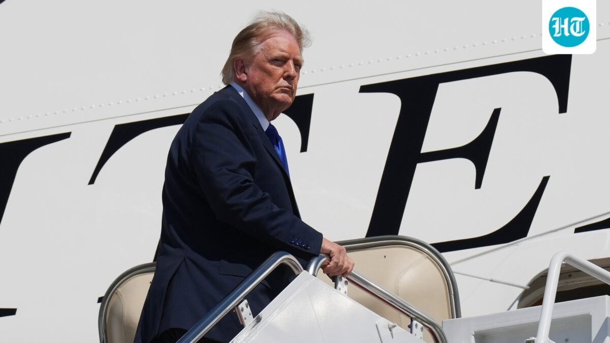 President Donald Trump is seen boarding the Qatar-gifted Air Force One after an emergency inflatable slide deployed before he arrived at Joint Base Andrews. (AP Photo/Jacquelyn Martin)