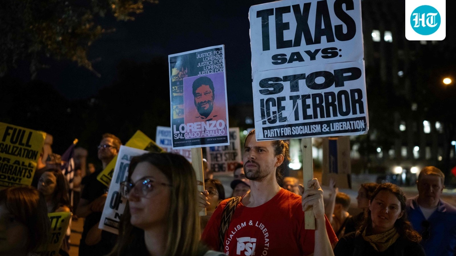 People protest outside the Texas State Capitol in Austin, Texas, on September 21, 2026, a day after a Venezuelan national was shot and wounded during a ICE operation (AFP)