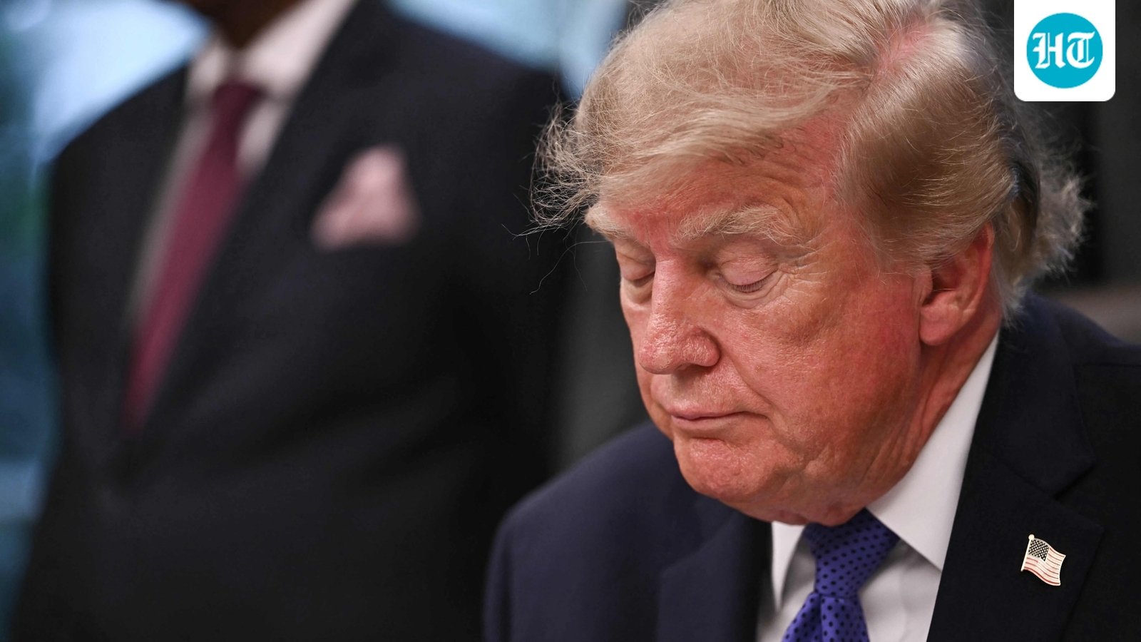 President Trump appeared to doze off shortly after announcing a new steel plant in Iowa on Monday. (AFP)