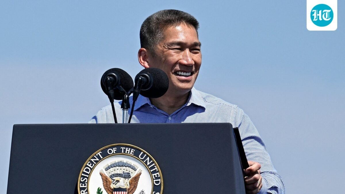 NEW YORK, NEW YORK - JULY 04: Acting Secretary of the Navy Hung Cao speaks during an International Naval Review aboard the USS Kearsarge in New York Harbor on July 04, 2026 in New York City. (Photo by Vincent Alban / GETTY IMAGES NORTH AMERICA / Getty Images via AFP) (Getty Images via AFP)