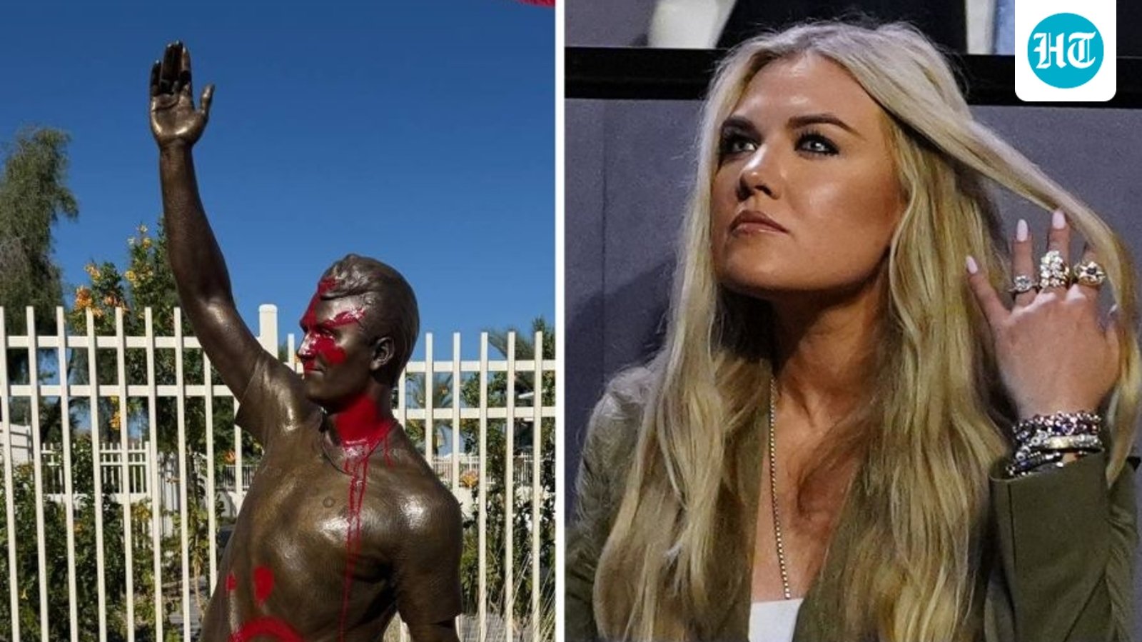 Erika Kirk issues scathing statement after Charlie Kirk statue vandalized (@TPUSA/X, AP Photo/Julia Demaree Nikhinson )