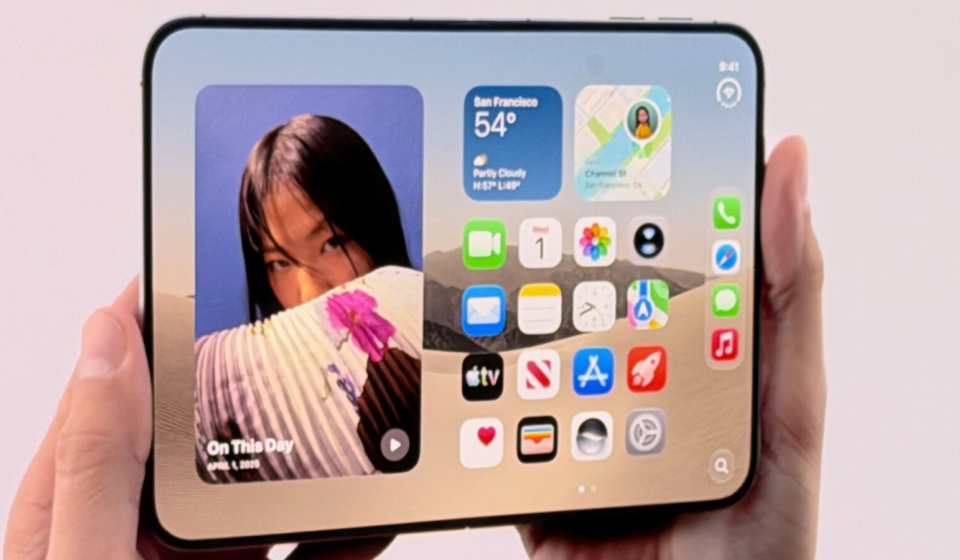 Apple has officially launched iPhone Duo, its first foldable iPhone, with a thin design, large display, Touch ID and $1,999 starting price. (Apple Event)
