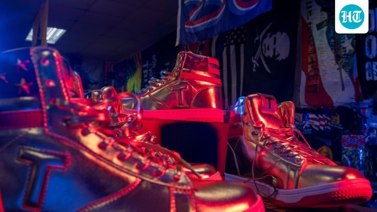 Merchandise at Trump Town USA includes Trump-themed sneakers.