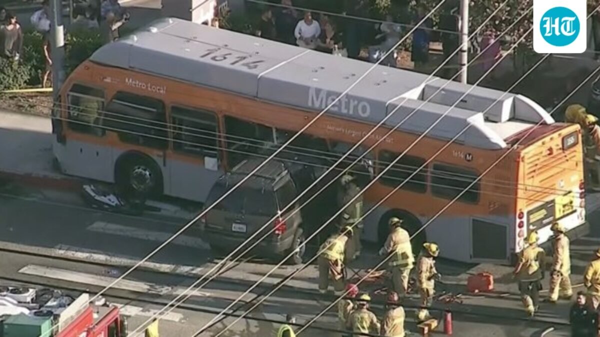 At least two people were killed when a SUV crashed into a LA Metro bus. (X/@AlertLosAngeles)