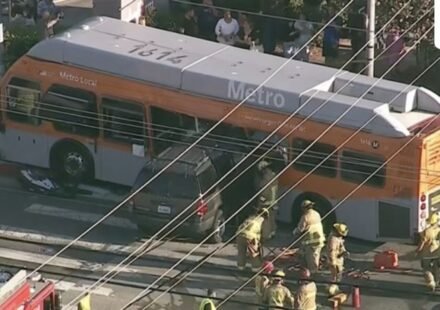 At least two people were killed when a SUV crashed into a LA Metro bus. (X/@AlertLosAngeles)