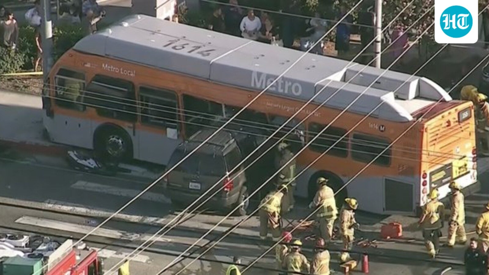 At least two people were killed when a SUV crashed into a LA Metro bus. (X/@AlertLosAngeles)