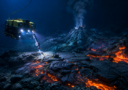 Scientists use robots more than two kilometres beneath the Pacific to discover huge lava fields around an active underwater volcano