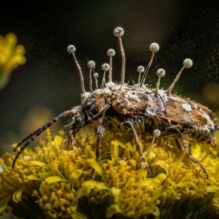 A fungus turns beetles into zombies and makes them die on flowers; scientists say the timing helps infect the next generation