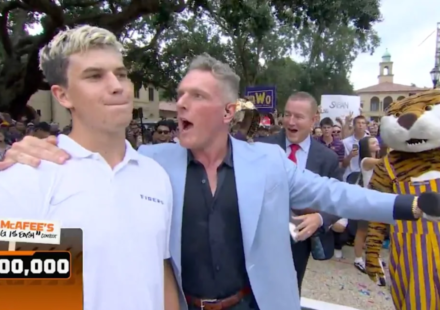 Pat McAfee has put more than $6 million of his own money into GameDay prizes and charity; Home Depot matched his $500,000 LSU offer, giving one student two kicks at $1 million, but both missed