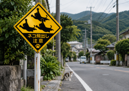 In Japan, local authorities have installed signs warning drivers that cats may suddenly dash into the road, using playful illustrations to make the danger memorable