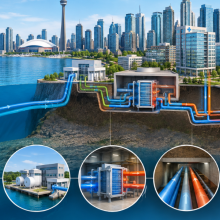 In 2004, Toronto began using cold water from 83 metres beneath Lake Ontario to cool downtown buildings; today the system serves 200 buildings across 40 million sq ft