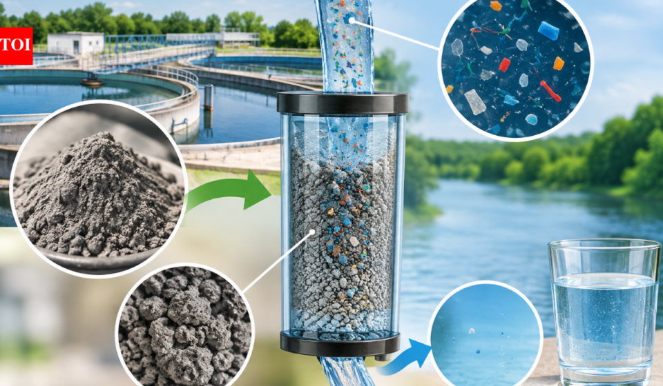 In 2026, researchers turned water-treatment waste into a filter for microplastics; real-water tests removed 86.9% to 97.1% of the particles