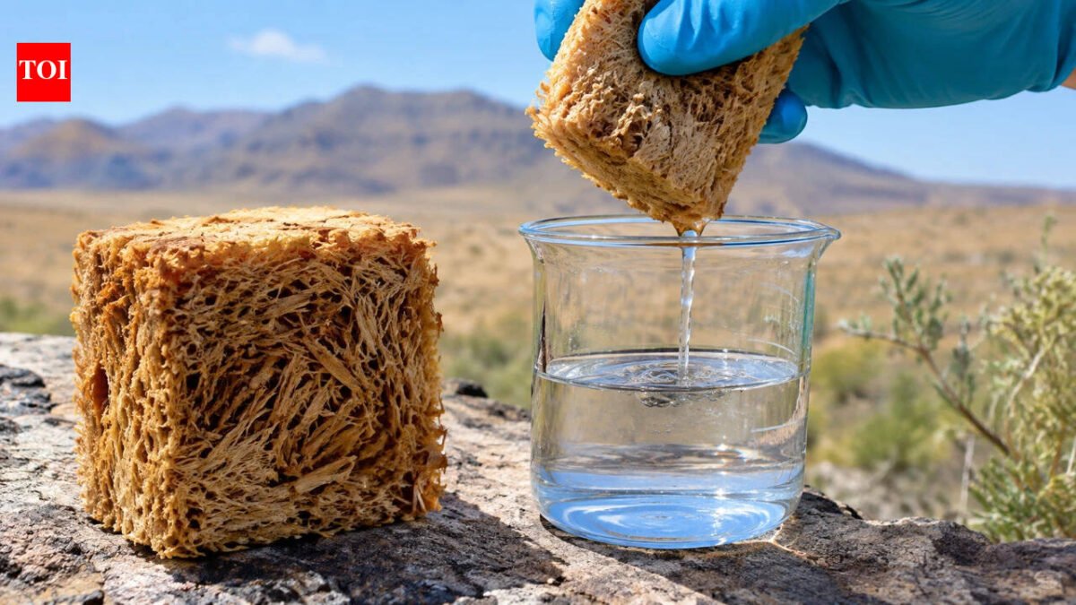 Scientists built a wood-based sponge that pulls water from air as dry as 15% humidity; it produced up to 1.72 litres per kg per day