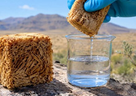 Scientists built a wood-based sponge that pulls water from air as dry as 15% humidity; it produced up to 1.72 litres per kg per day