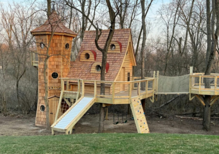 A US grandfather planned a $100,000-$150,000 treehouse for his grandkids; it grew into a $325,000 backyard castle with a pirate ship and 200-foot zipline