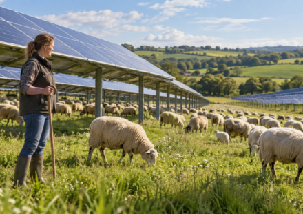 A UK farmer started with 20 sheep on 18 acres; free grazing beneath solar panels helped her expand to more than 200 sheep and 250 acres