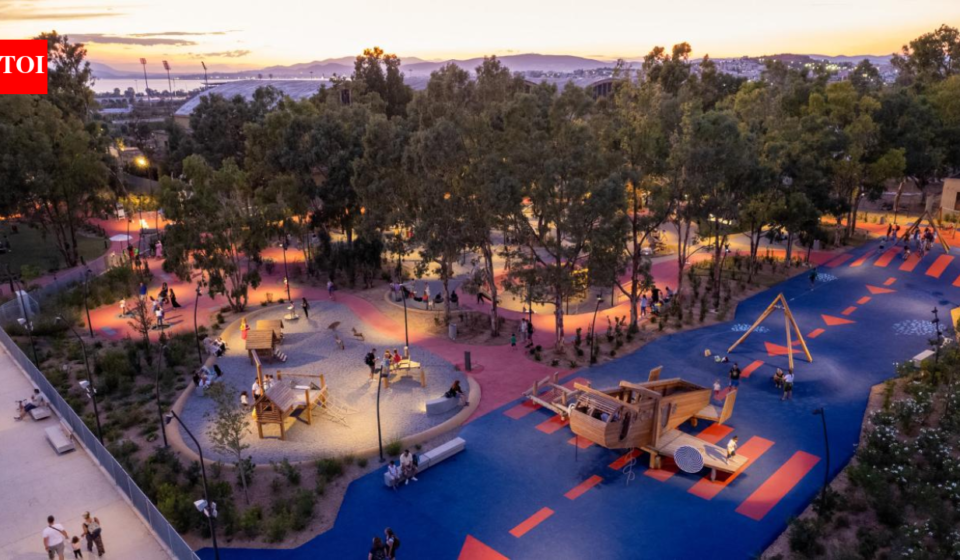 Athens is transforming its old airport into Europe's second-largest city park, with 70% green cover, on-site wastewater treatment and furniture made from demolished airport concrete and asphalt