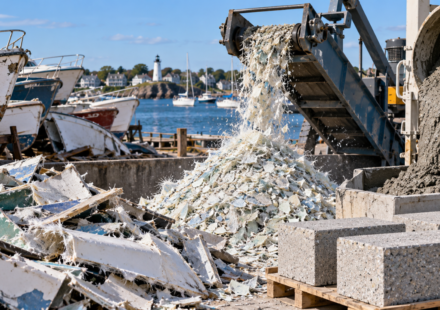 Rhode Island pilot recycled 80 short tons of fibreglass from old boats using a $105,000 NOAA grant, turning shredded hulls into cement material