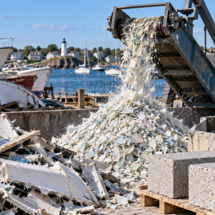 Rhode Island pilot recycled 80 short tons of fibreglass from old boats using a $105,000 NOAA grant, turning shredded hulls into cement material