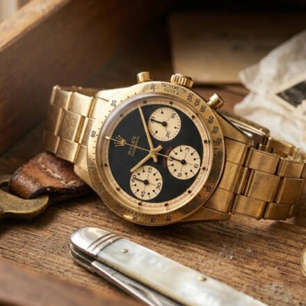 In 1967, Rolex made a rare yellow-gold Daytona with a Paul Newman dial; after more than 45 years in a family drawer, two sisters inherited it and it sold for CHF 1.143 million in Geneva