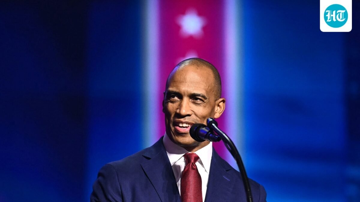 US Secretary of Housing and Urban Development Scott Turner drew attention at the Republican Party’s midterm convention in Dallas after a brief interaction with Republican Anna Paulina Luna went viral on social media. (AFP)