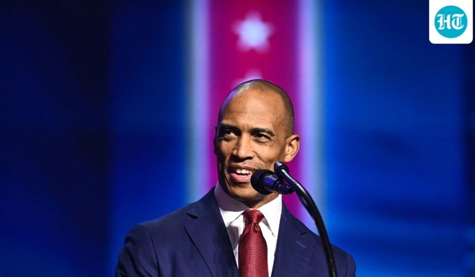 US Secretary of Housing and Urban Development Scott Turner drew attention at the Republican Party’s midterm convention in Dallas after a brief interaction with Republican Anna Paulina Luna went viral on social media. (AFP)