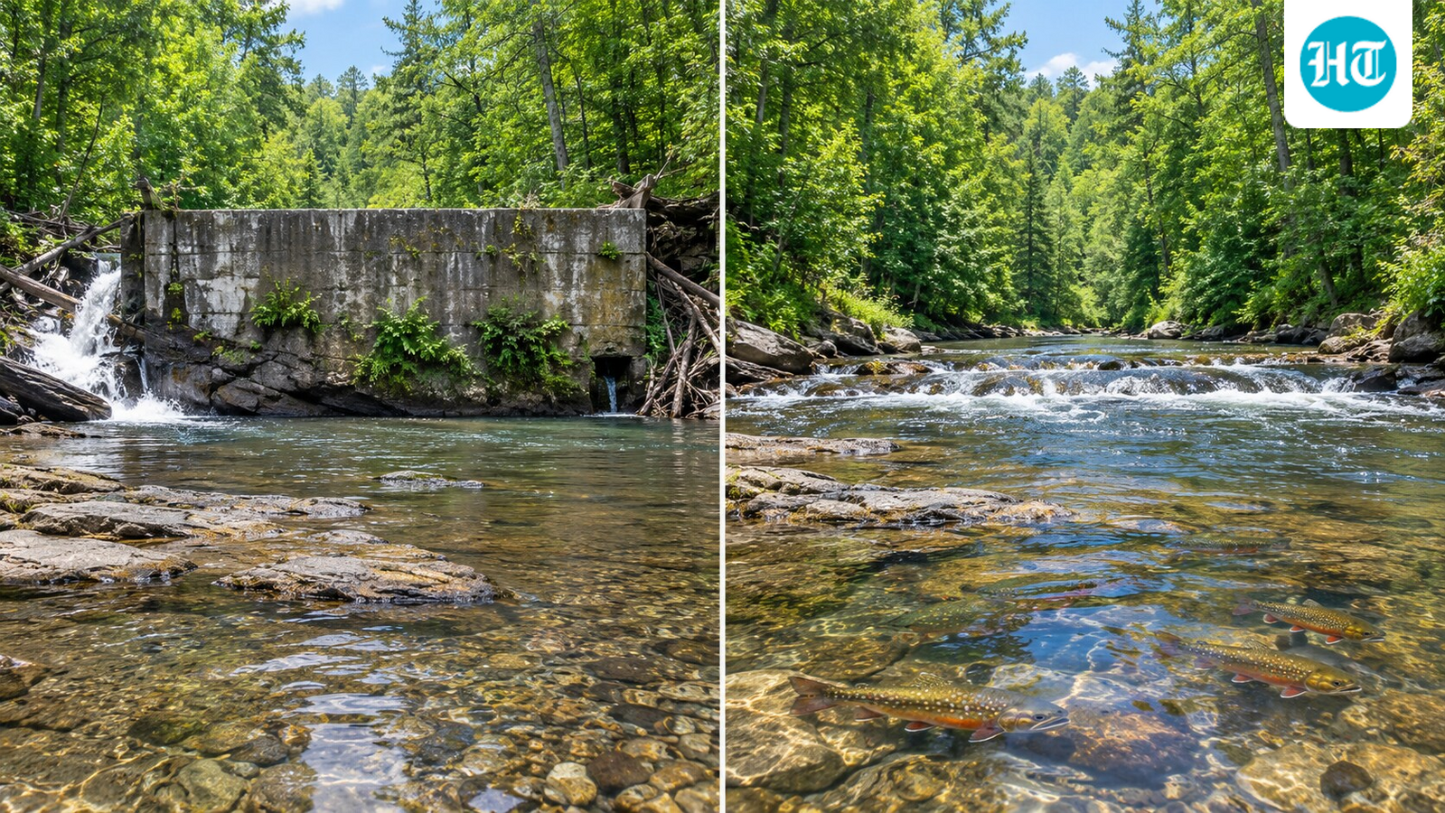 With the dam gone, the river runs free again, and brook trout have access to cold, clean upstream water. (AI-generated/ChatGPT)