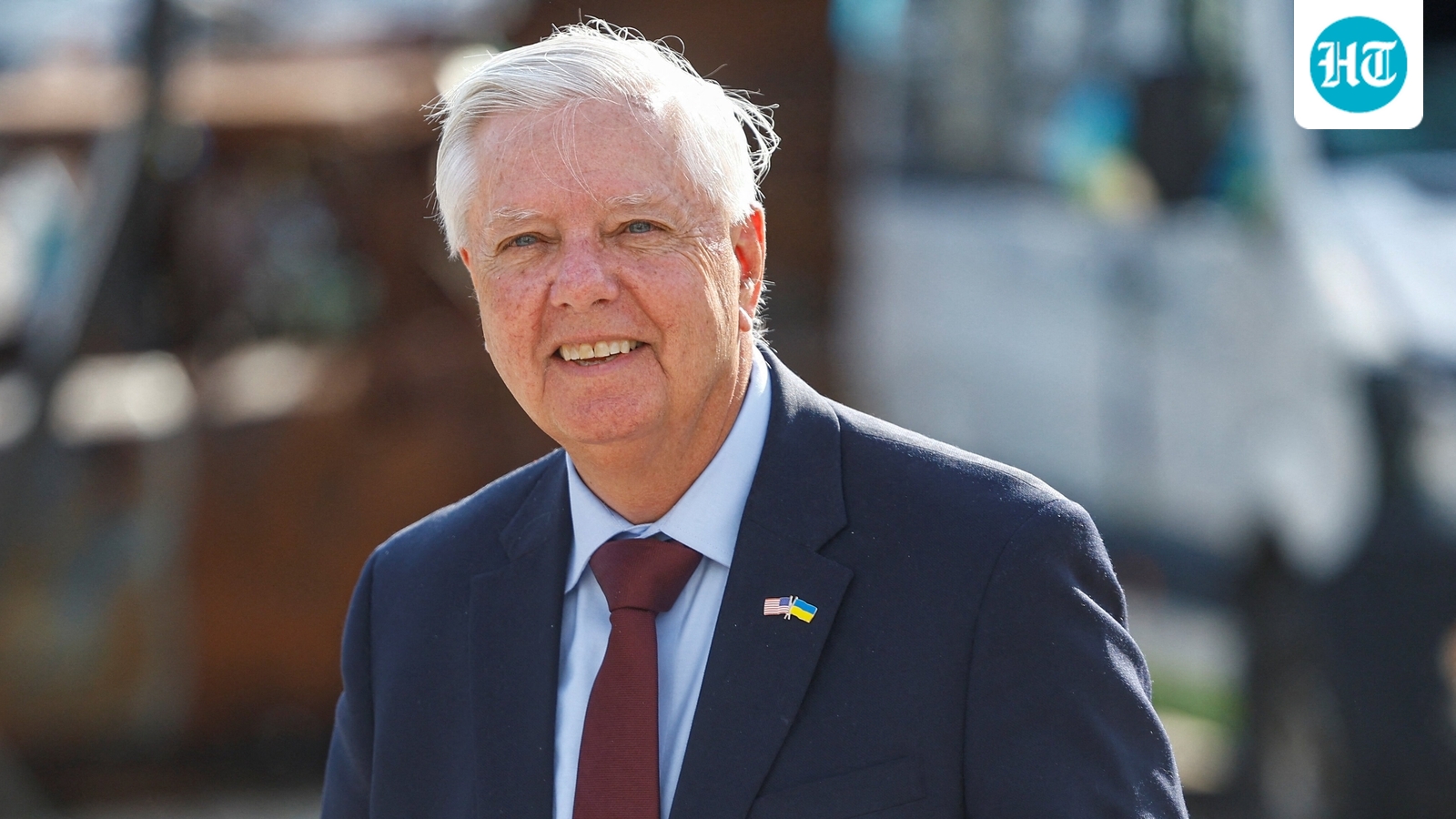 A picture taken on July 10 shows U.S. Senator Lindsey Graham speaking to the media after his meeting with Ukraine's President Volodymyr Zelenskiy. (REUTERS)