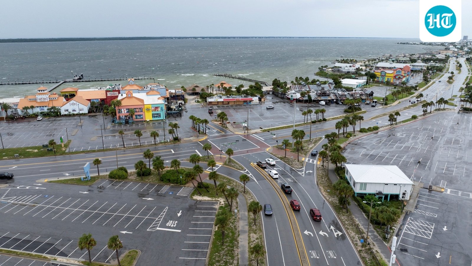 A drone view shows the Pensacola Beach Boardwalk area amid Hurricane Isaias' approach. (REUTERS)