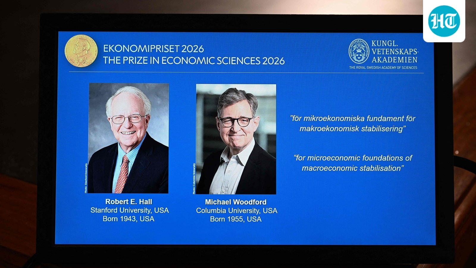 Robert Hall and Michael Woodford win the 2026 Nobel Economics Prize for research on economic stability. (Photo by Jonathan Nackstrand / AFP) (AFP)
